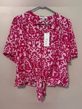 C by One Pink Ikat Front-Tie Blouse
